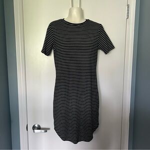 Gentle Fawn Black & White Striped T-shirt Style Dress with Scooped Hem